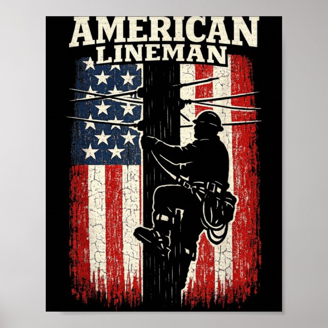 American Flag Lineman Electric Worker Pride Poster (Front)