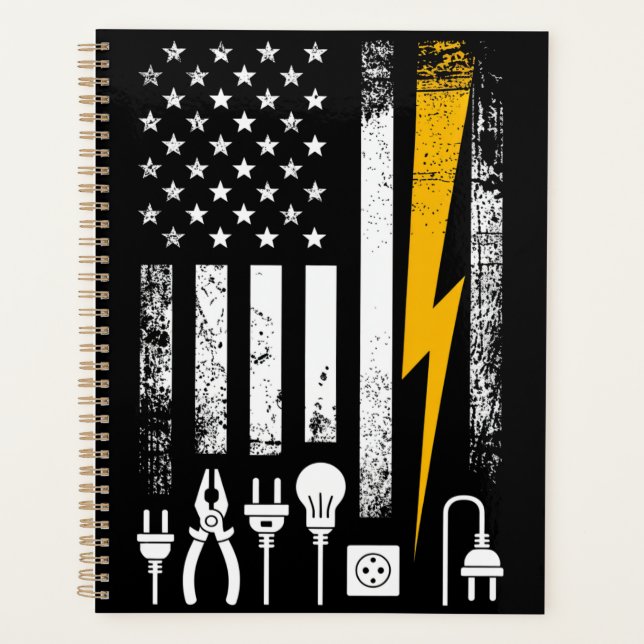 American Flag Lineman Electrician Utility Worker Planner (Front)
