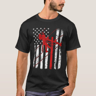American flag Lineman USA electric cable patriotic T-Shirt