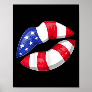 American Flag Lips 4th Of July Patriotic  Poster