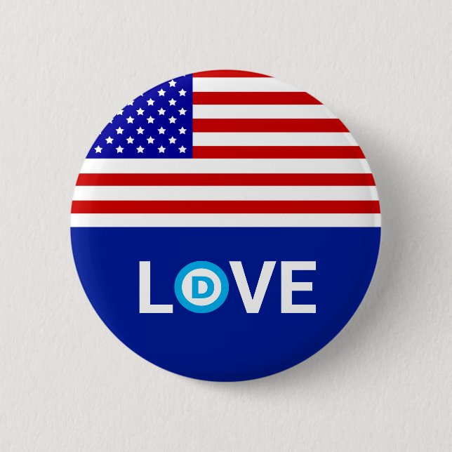 American flag & love with democratic party logo 6 cm round badge (Front)