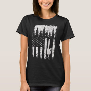 American Flag Lumberjack Foresters Wood Chainsaw T-Shirt