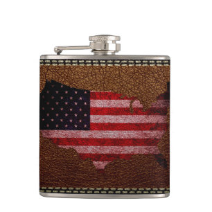 American Flag Map Hip Flask