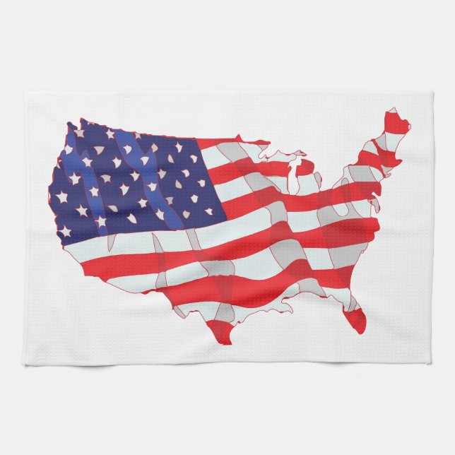 AMERICAN FLAG MAP OF UNITED STATES TEA TOWEL (Horizontal)