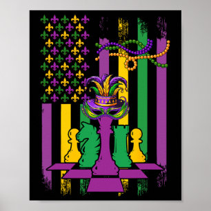 American Flag Mardi Gras Chess Player Team Funny P Poster