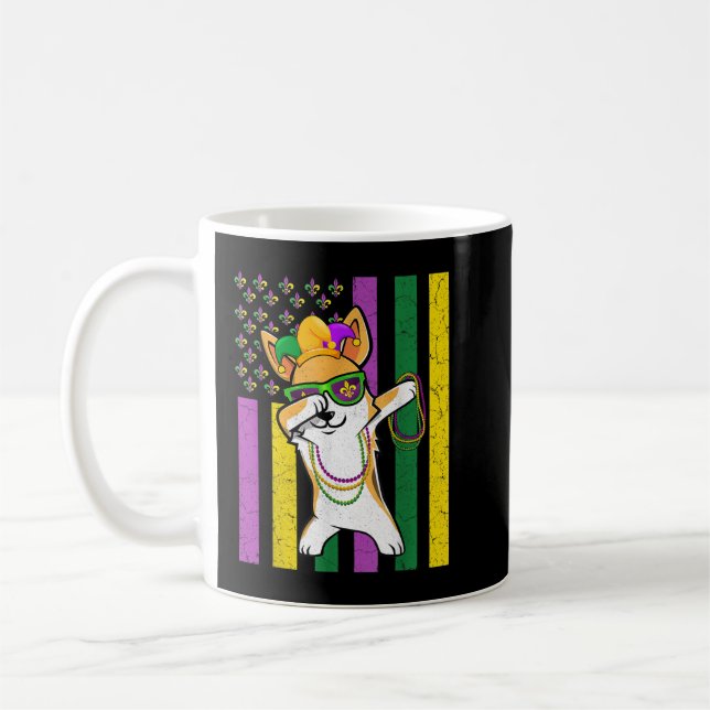American Flag Mardi Gras Corgi Dog Festival Puppy  Coffee Mug (Left)