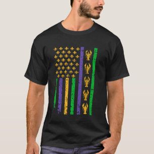 American Flag Mardi Gras Crawfish Vintage Men Wome T-Shirt