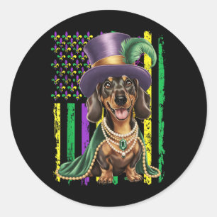 American Flag Mardi Gras Dachshund Dog Festival Lo Classic Round Sticker