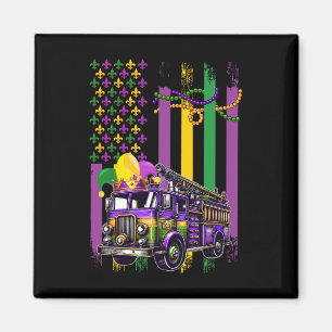 American Flag Mardi Gras Fire Truck Wearing Jester Magnet