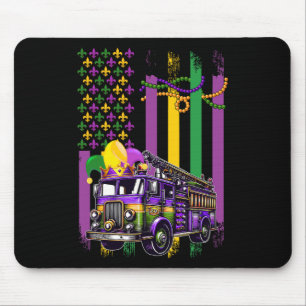 American Flag Mardi Gras Fire Truck Wearing Jester Mouse Mat