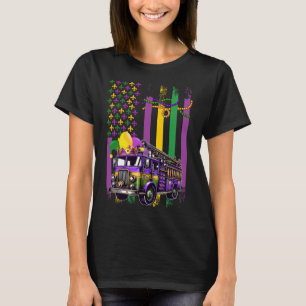 American Flag Mardi Gras Fire Truck Wearing Jester T-Shirt