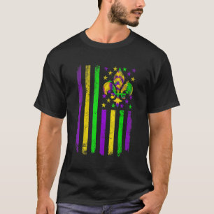 American Flag Mardi Gras Fleur De Lys Retro Mardi T-Shirt