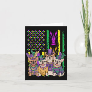 American Flag Mardi Gras French Bulldog Dog Festiv Card