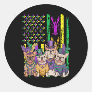 American Flag Mardi Gras French Bulldog Dog Festiv Classic Round Sticker
