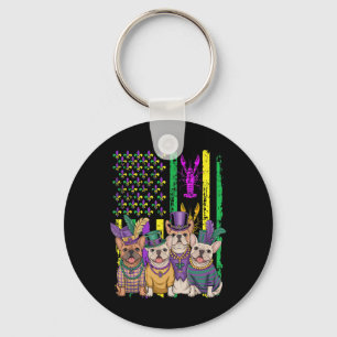 American Flag Mardi Gras French Bulldog Dog Festiv Key Ring