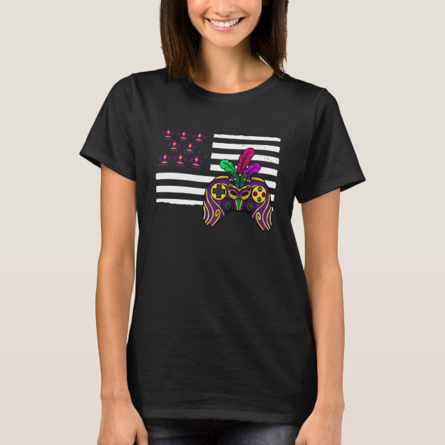 American flag mardi gras gaming parade  1 T-Shirt (Front)