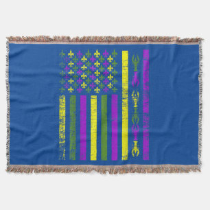 American Flag Mardi Gras Mardi Gras Crawfish Out Throw Blanket