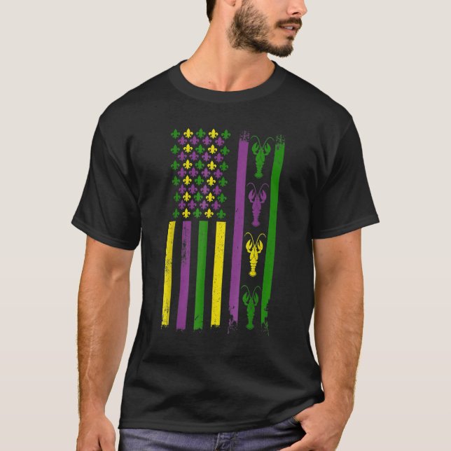 American Flag Mardi Gras Mardi Gras Crawfish Outfi T-Shirt (Front)