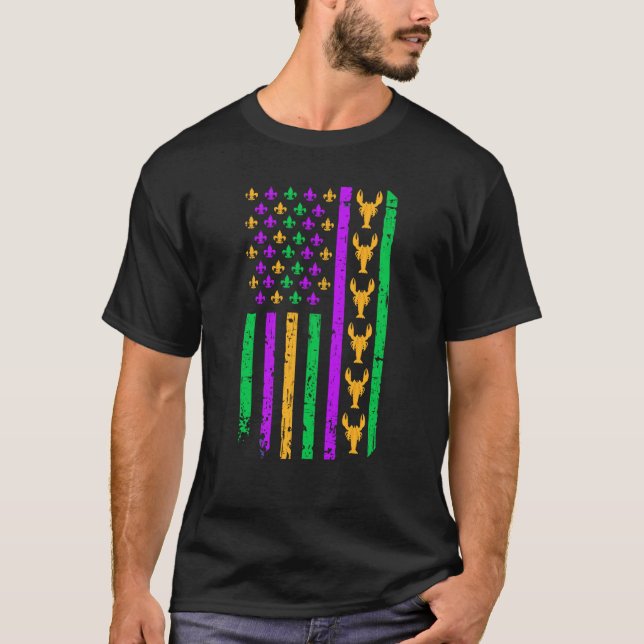 American Flag Mardi Gras Outfit Crawfish For Women T-Shirt (Front)