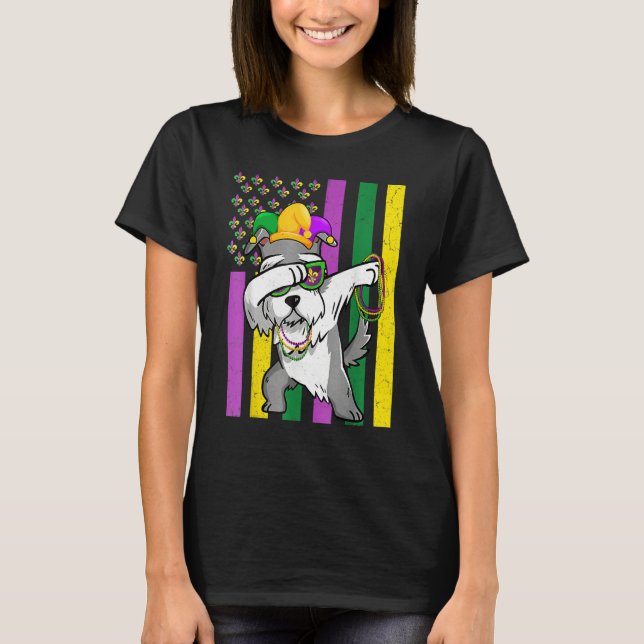 American Flag Mardi Gras Schnauzer Dog Festival Pu T-Shirt