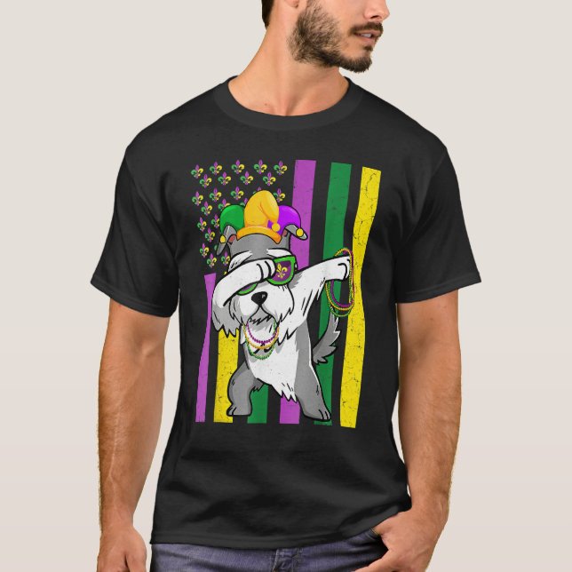 American Flag Mardi Gras Schnauzer Dog Festival Pu T-Shirt (Front)