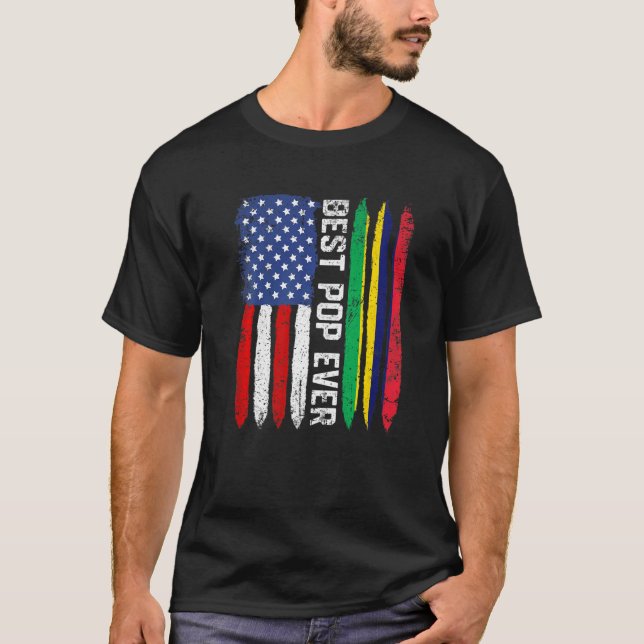 American Flag & Mauritius Flag Best Pop Ever Famil T-Shirt (Front)