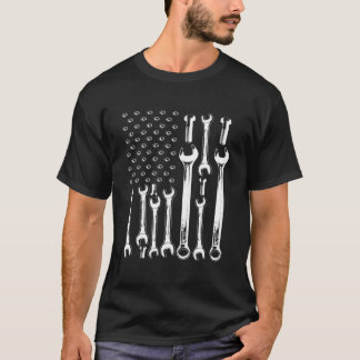 American Flag Mechanic Patriotic Auto Wrench T-Shirt
