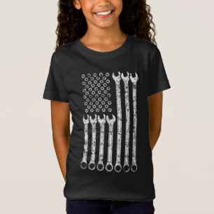 American Flag Mechanic Wrench Gift Womens T-Shirt