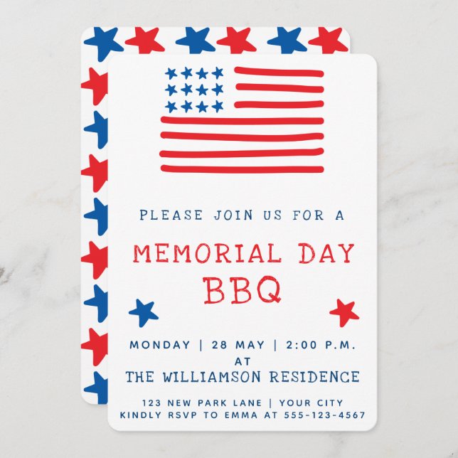 American Flag | Memorial Day BBQ Invitation (Front/Back)