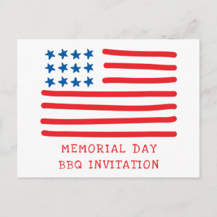 American Flag - Memorial Day BBQ Invitation Postcard