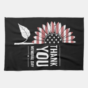 American Flag Memorial Day Sunflower USA Tea Towel