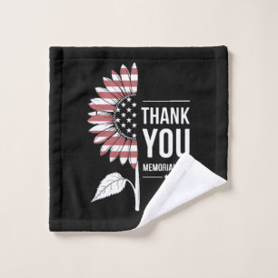 American Flag Memorial Day Sunflower USA Wash Cloth