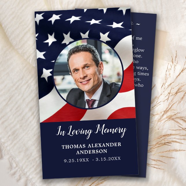 American Flag Memorial Prayer Card Custom Photo (Creator Uploaded)