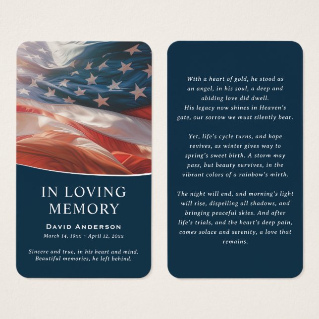 American Flag Memorial Prayer Cards (Front & Back)