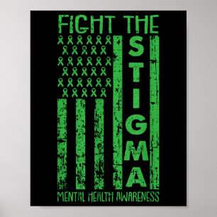 American Flag Mental Health Awareness Green Ribbon Poster
