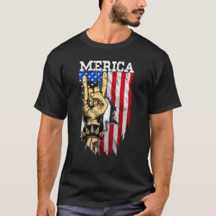 American Flag Merica Rock Sign Hand  Fourth Of Jul T-Shirt