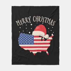 American flag Merry Christmas design Fleece Blanket