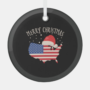 American flag Merry Christmas design Glass Tree Decoration