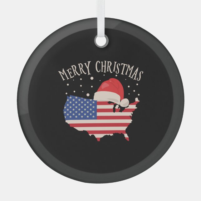 American flag Merry Christmas design Glass Tree Decoration (Front)