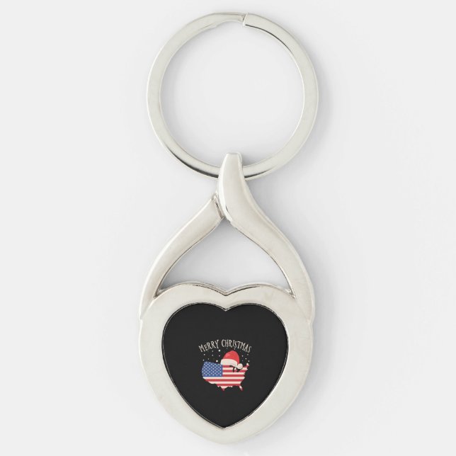 American flag Merry Christmas design Key Ring (Front)