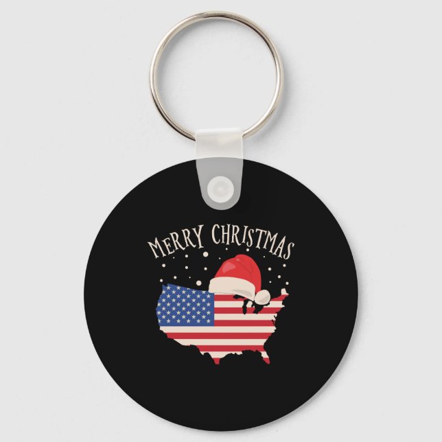 American flag Merry Christmas design Key Ring (Front)