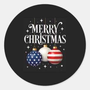 American Flag Merry Christmas Tree Baubles Us Patr Classic Round Sticker