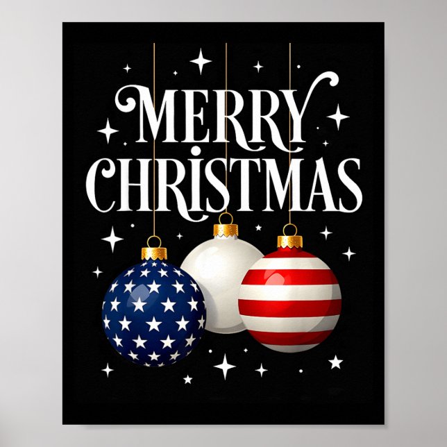 American Flag Merry Christmas Tree Baubles Us Patr Poster (Front)