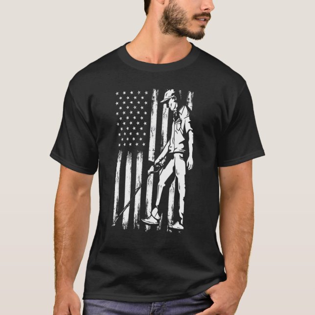 American Flag Metal Detecting 4th Of July Metal De T-Shirt (Front)
