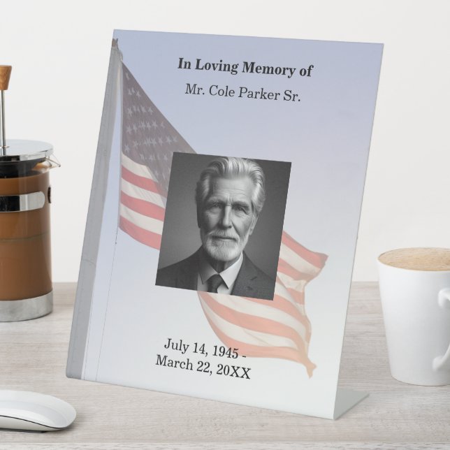  American Flag Military Elegant Funeral Memorial  Pedestal Sign (In SItu)