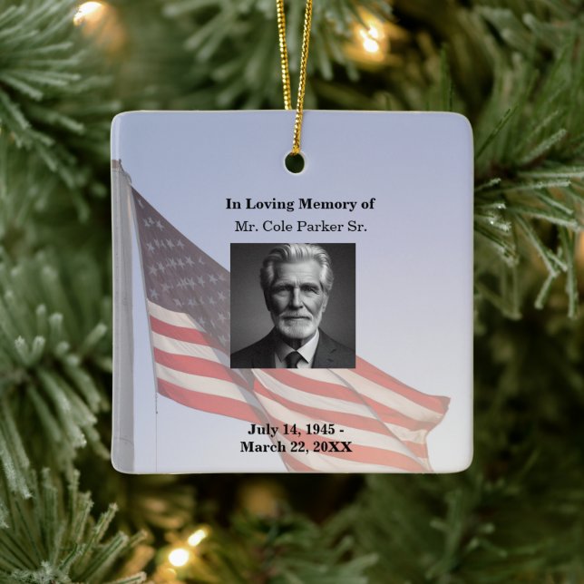 American Flag Military  Funeral Memorial  Ceramic Ornament (Tree)