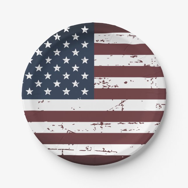 American Flag Military Patriotic Red White Blue Paper Plate (Front)