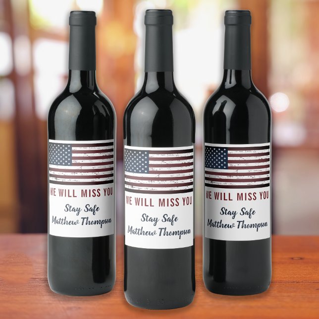 American Flag Military Soldier Going Away Party Wine Label (Creator Uploaded)
