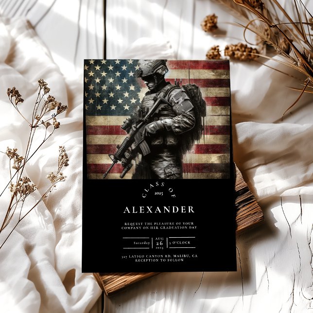 American Flag Military Soldier Graduation Invitation (Creator Uploaded)