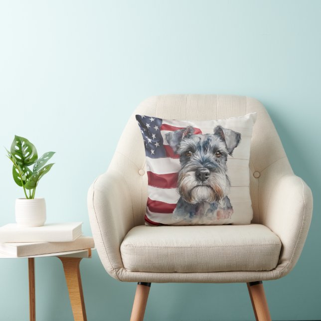 American Flag Miniature Schnauzer Dog Cushion (Chair)